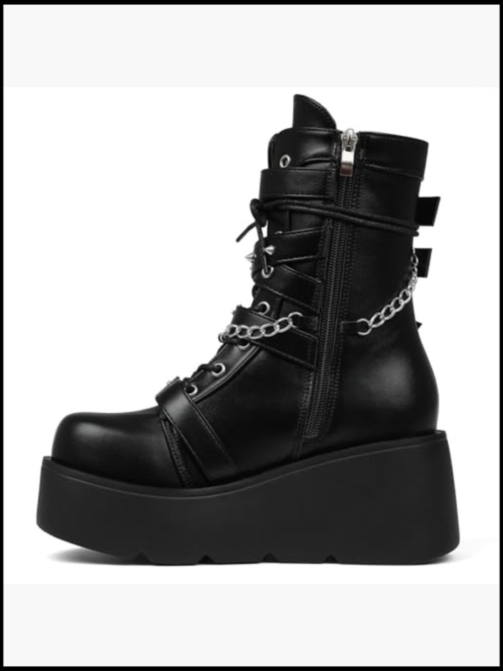 Gothic Platform Ankle Boot Side Zip Round Toe Wedge Buckle Combat Rave Chunky - Picture 7 of 7